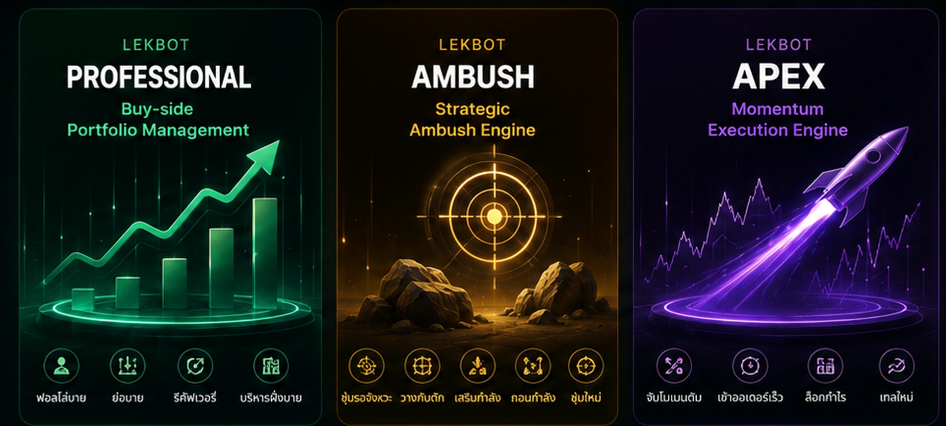 LEKBOT Professional Buy-side Portfolio Management, Ambush Strategic Ambush Engine and Apex Momentum Execution Engine